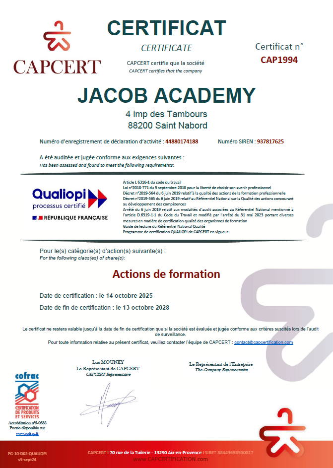 certificat qualiopi jacob academy